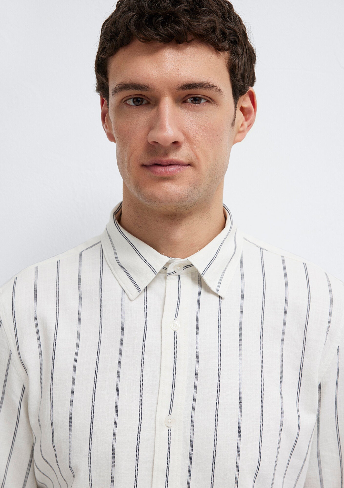Navy Striped Linen Blend Shirt