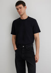 Textured Black Basic T-Shirt