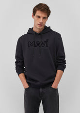 Mavi Logo Printed Hooded Black Sweatshirt