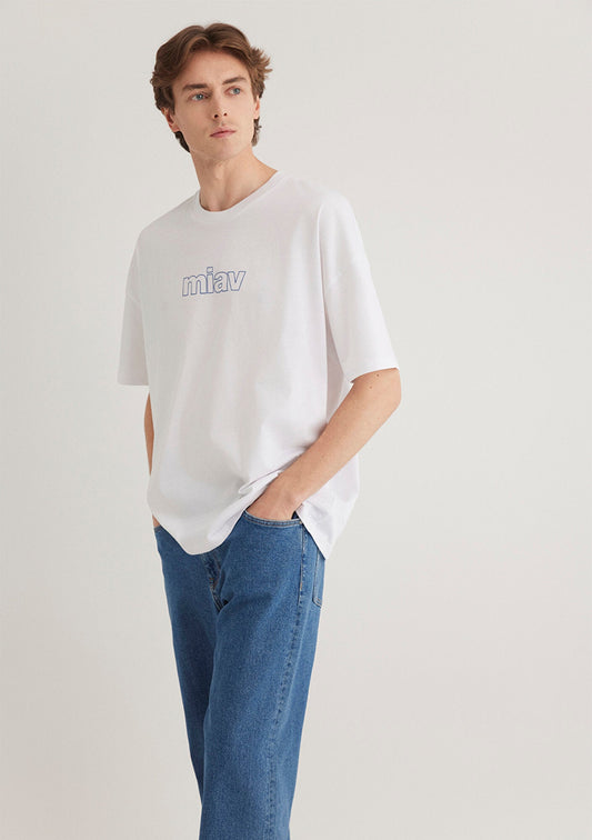 Miav Printed White Oversize T-Shirt