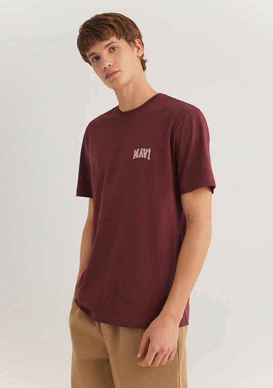 Mavi Logo Printed Burgundy T-Shirt
