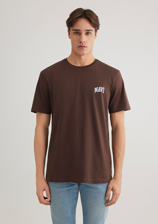 Mavi Logo Printed Brown T-Shirt