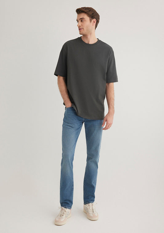 Logo Detailed Grey Basic T-Shirt