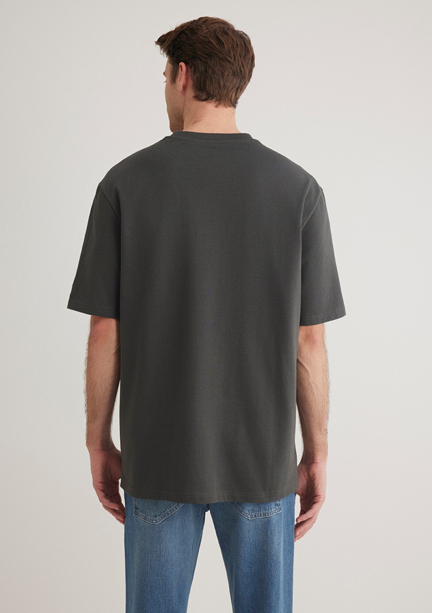 Logo Detailed Grey Basic T-Shirt