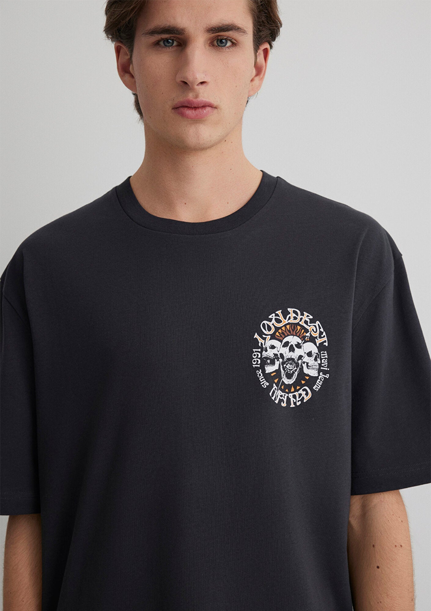 Skull Printed Anthracite T-Shirt