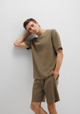 Khaki Textured Basic T-Shirt