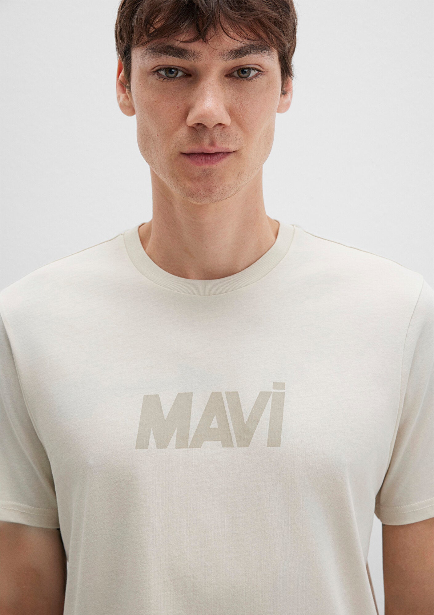 Mavi Logo Printed Beige T-Shirt