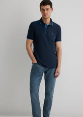 Collar Detailed Navy Polo T-Shirt