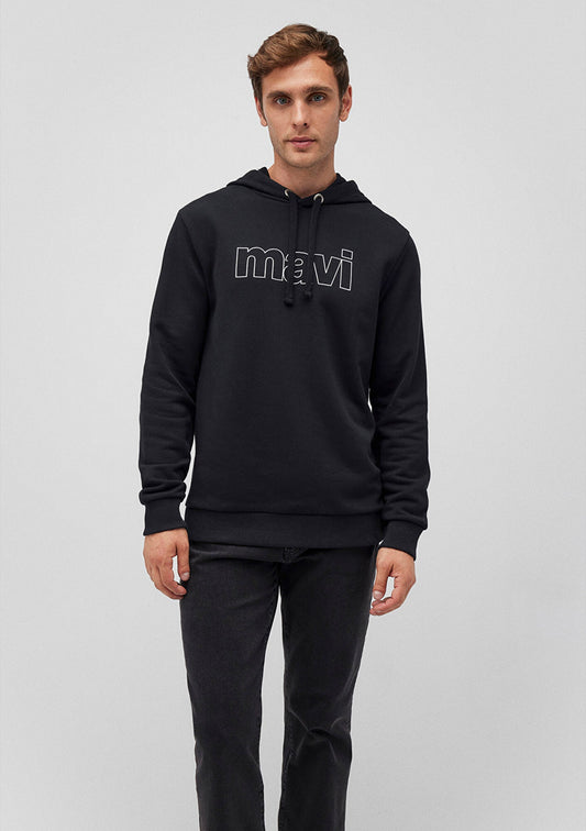 Mavi Logo Printed Hooded Black Sweatshirt