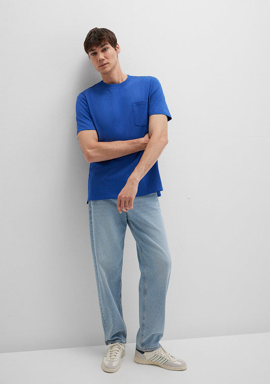 Pocket Detailed Blue Basic T-Shirt