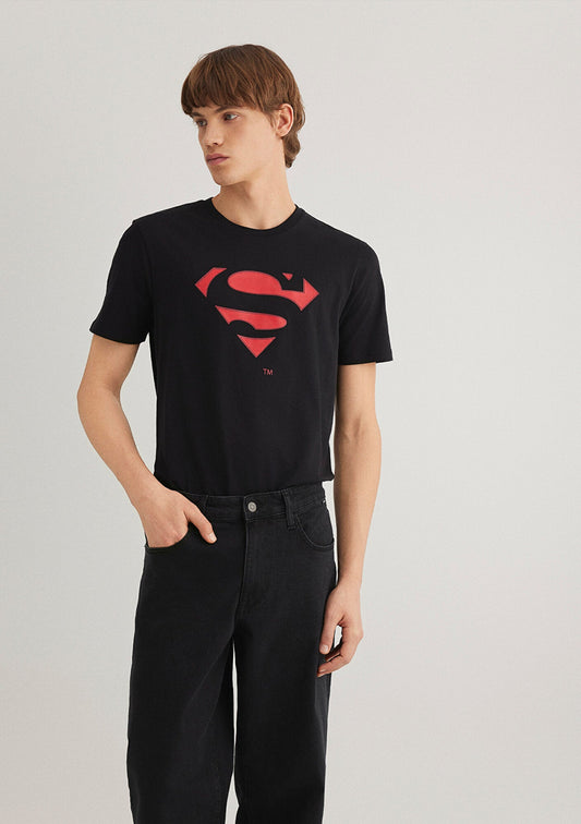 Superman Printed Black T-Shirt