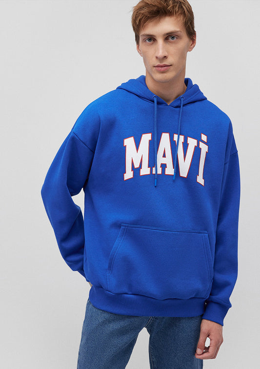Mavi Logo Printed Hooded Blue Sweatshirt