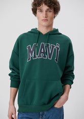 Mavi Logo Printed Hooded Green Sweatshirt