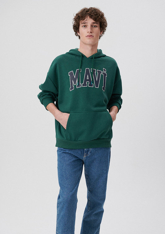Mavi Logo Printed Hooded Green Sweatshirt