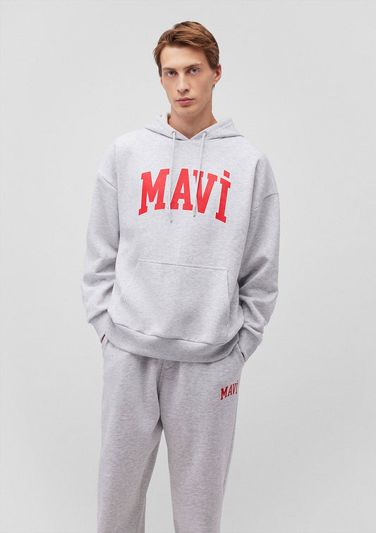Mavi Logo Printed Hooded Grey Sweatshirt