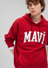 Mavi Logo Printed Hooded Red Sweatshirt