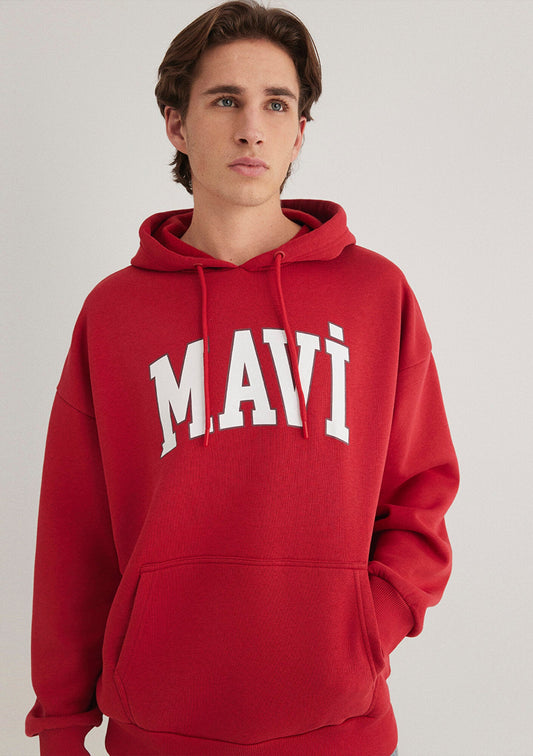 Mavi Logo Printed Hooded Red Sweatshirt
