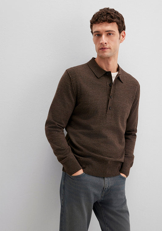 Wool Mix Brown Knit Polo