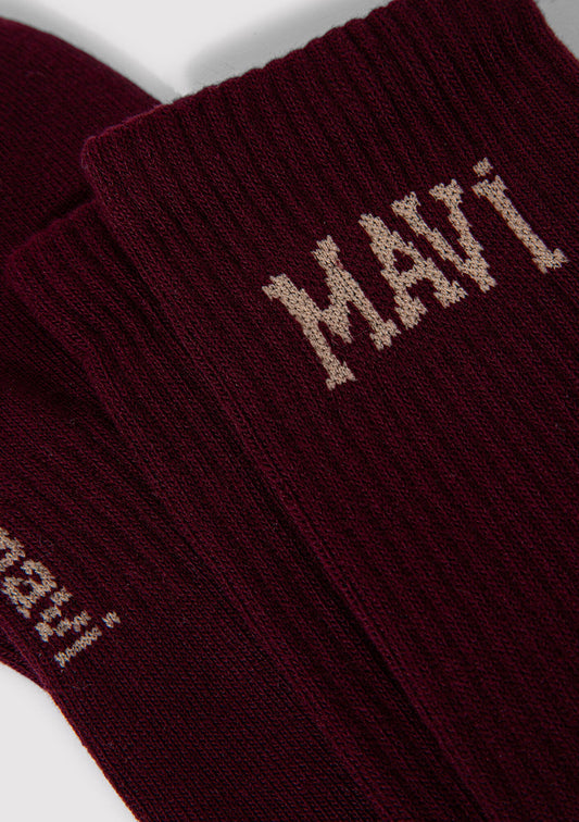 Mavi Logo Printed Burgundy Socket Socks
