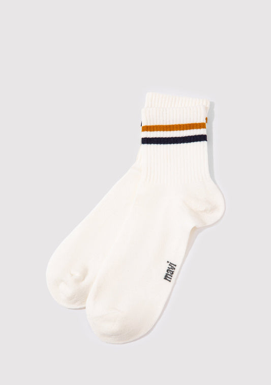 Striped Detailed Ecru Socket Socks
