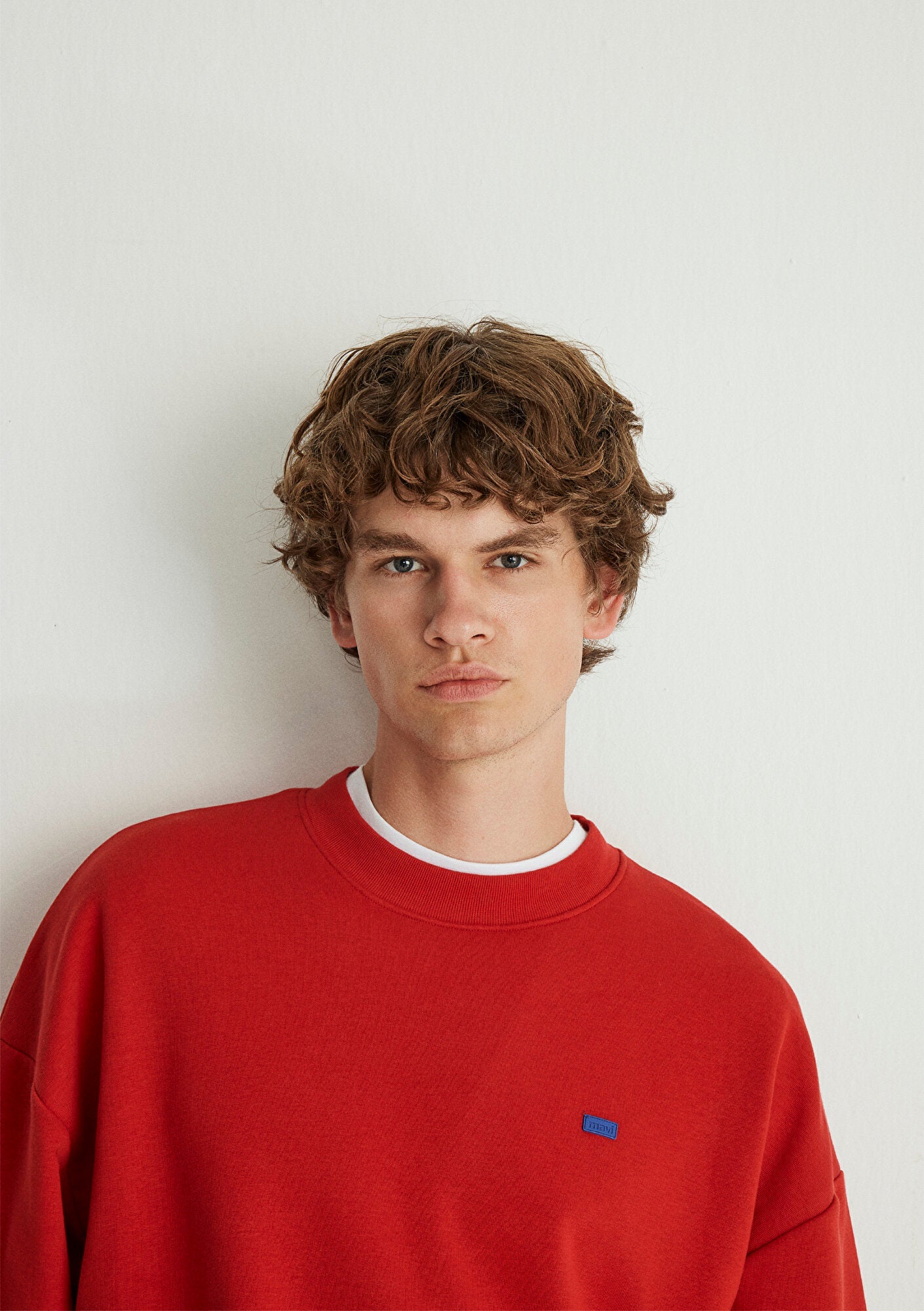 Crew Neck Red Basic Sweatshirt