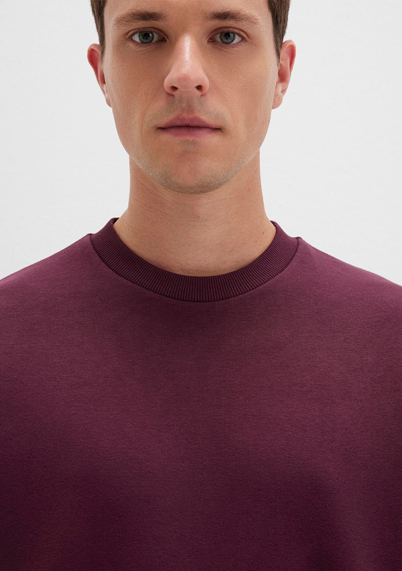Crew Neck Burgundy Basic Sweatshirt