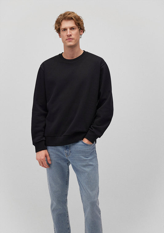 Crew Neck Black Basic Sweatshirt