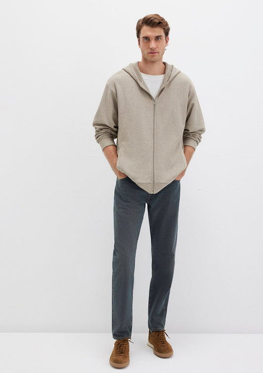 Striped Hooded Beige Sweatshirt