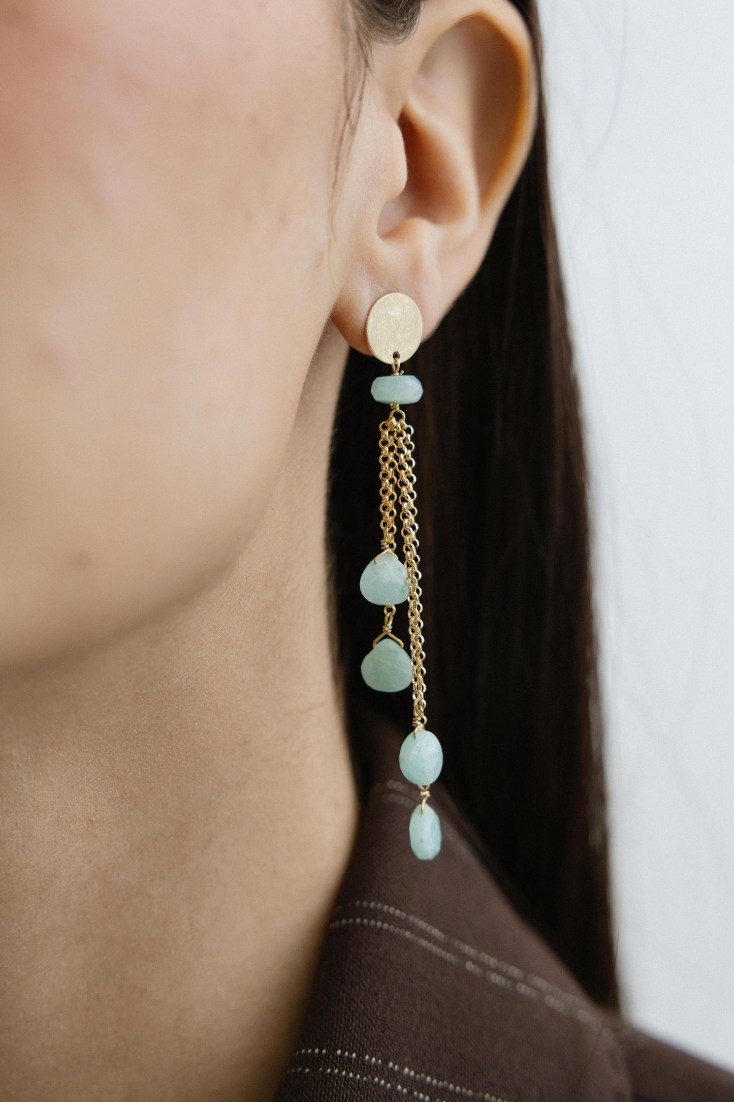 115ORAMA-Silver Yellow Gold Plated Earrings with Sem Precious Stones-Silver Yellow Gold Plated
