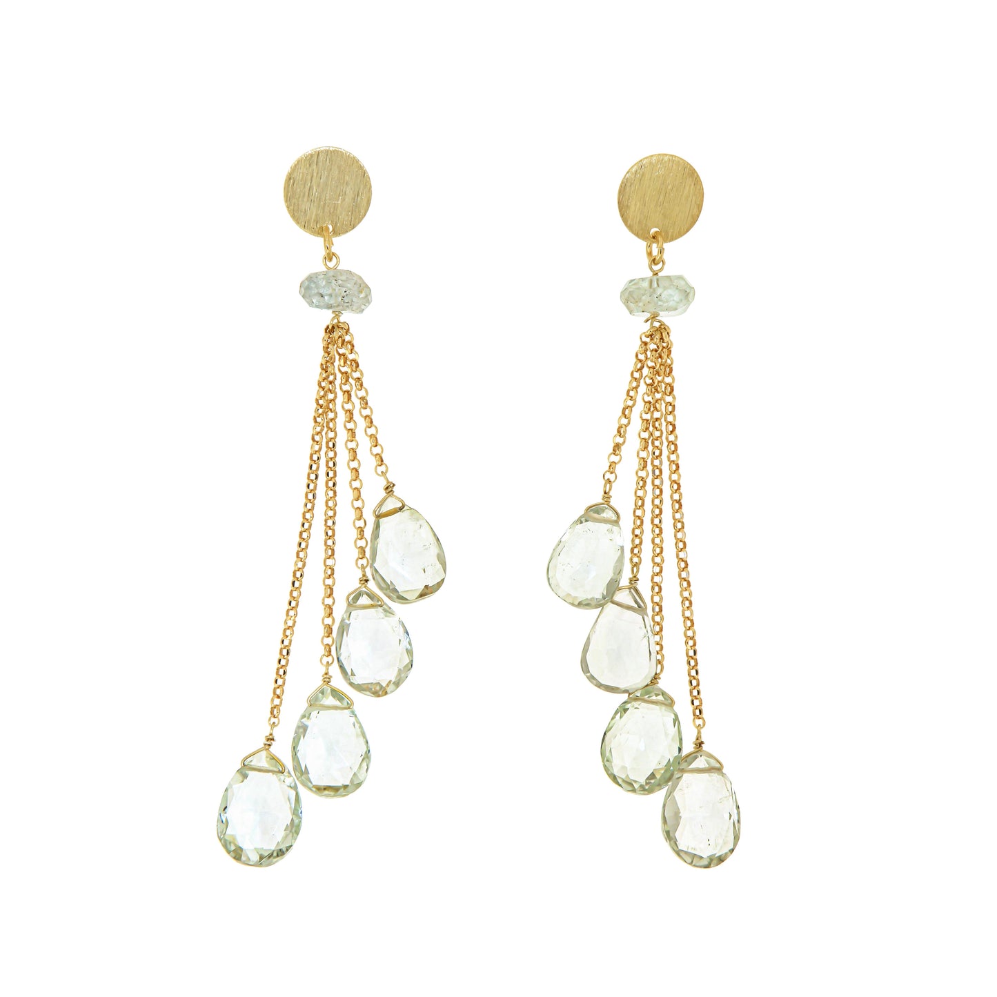 115ORGA-Silver Yellow Gold Plated Earrings with Semi Precious Stones: Green Amethist-Yellow Gold Plated