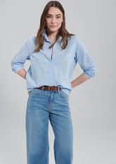 Flower Printed Blue Shirt