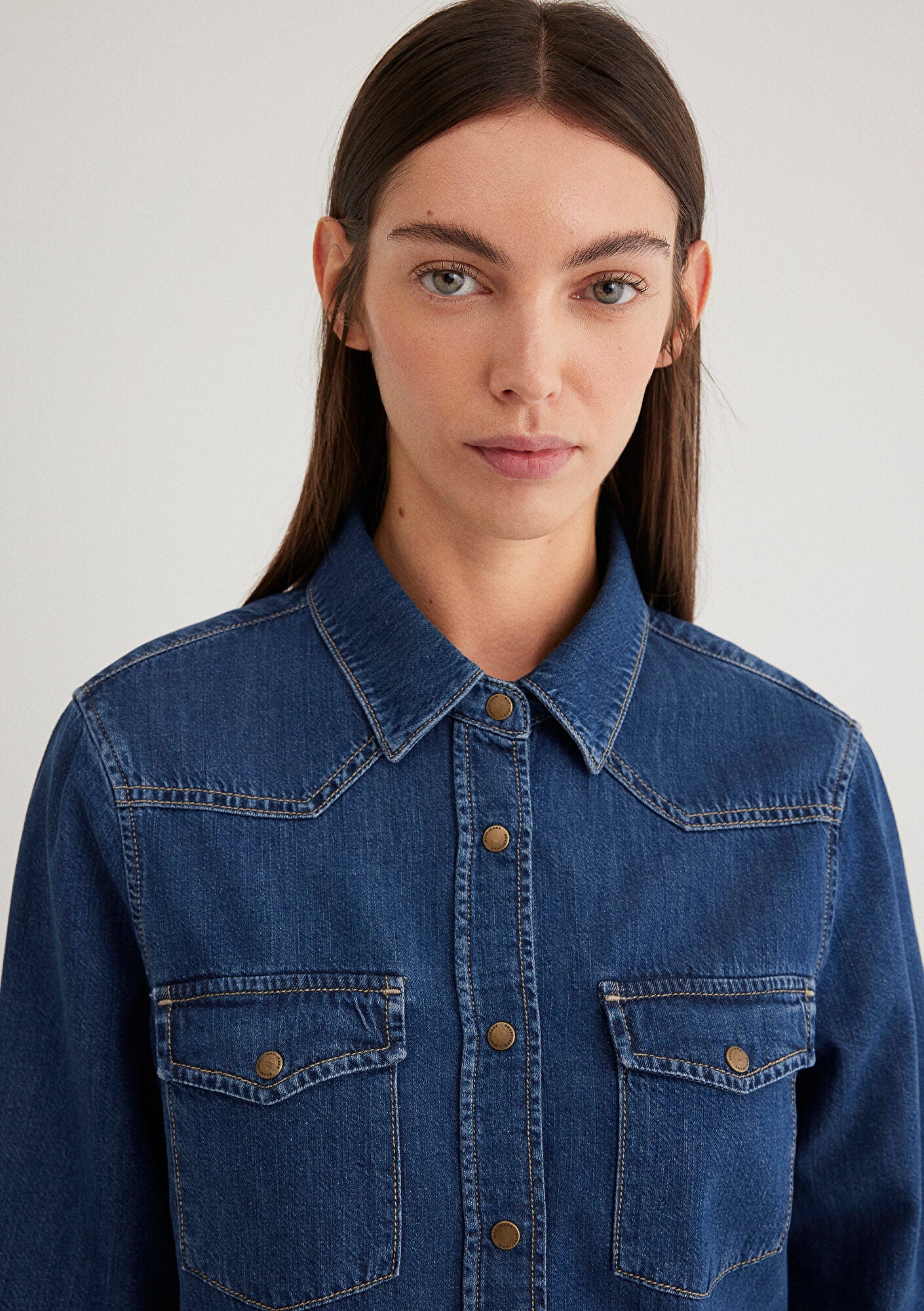 Angela Dark Blue Classic Denim Jean Shirt