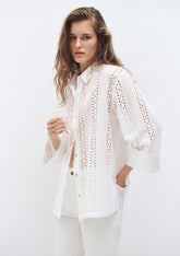 Lattice Emroidered White Shirt