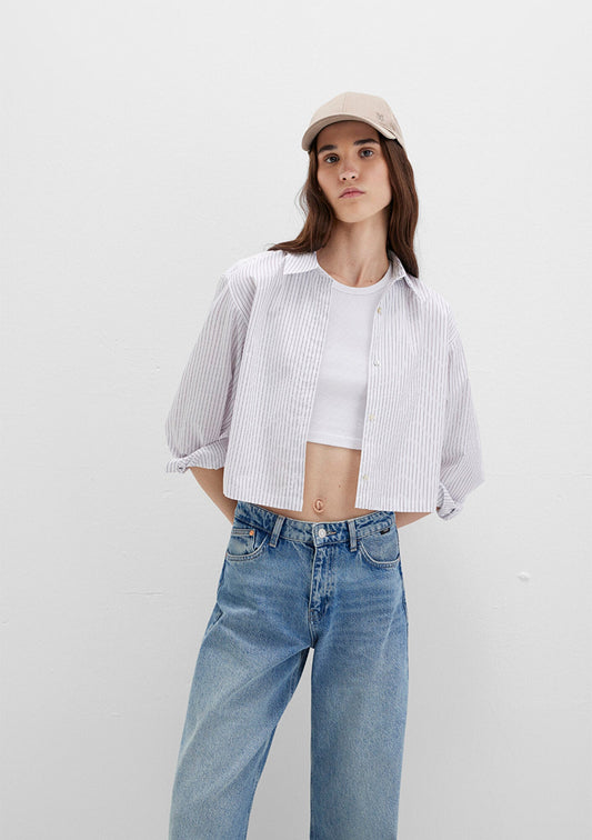 Striped Crop White Shirt