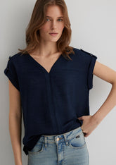 V Neck Navy Blouse