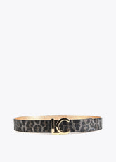 12407019-Reversible animal print and metallic belt-Golden