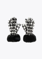 12409016-Houndstooth bow gloves-Black
