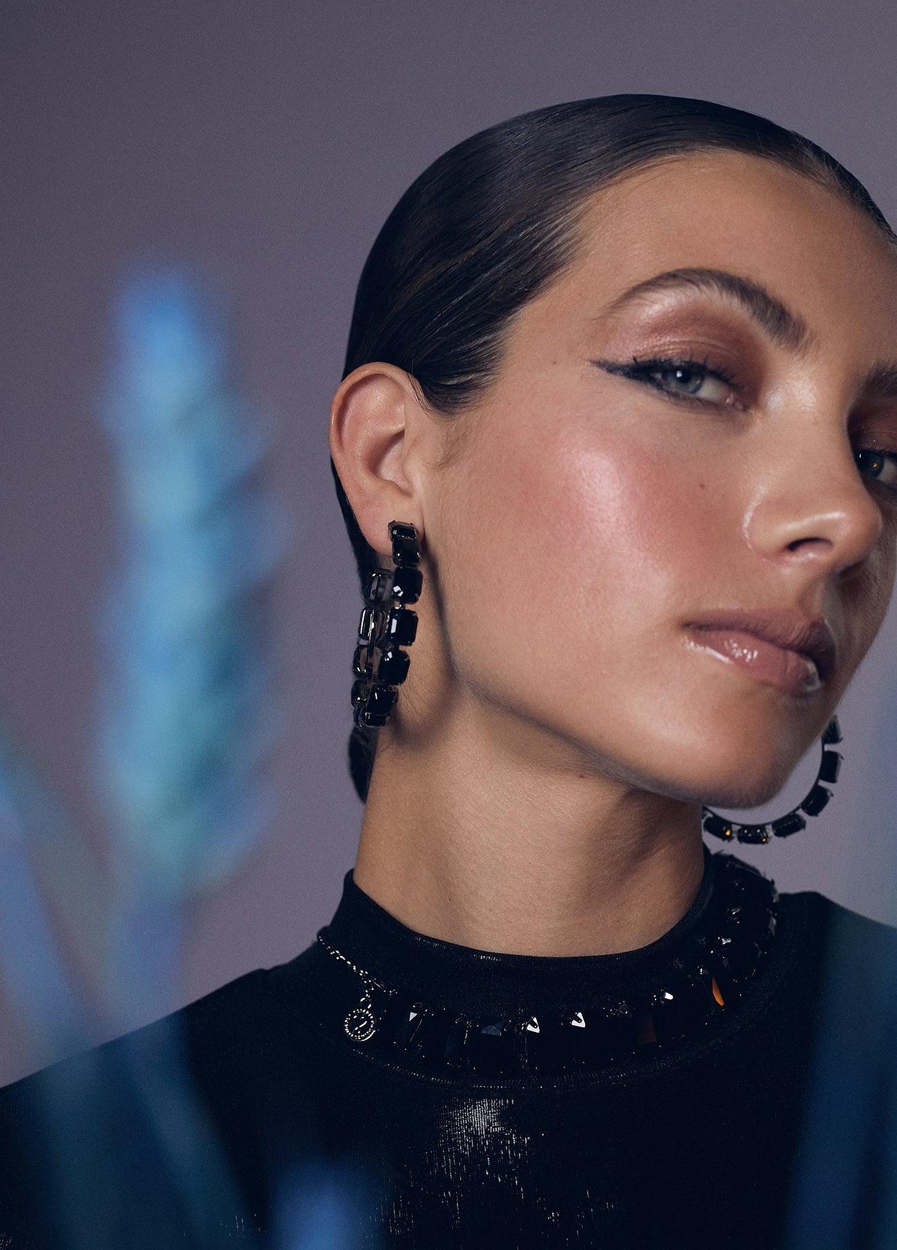 12410029-Crystal hoop earrings-Black