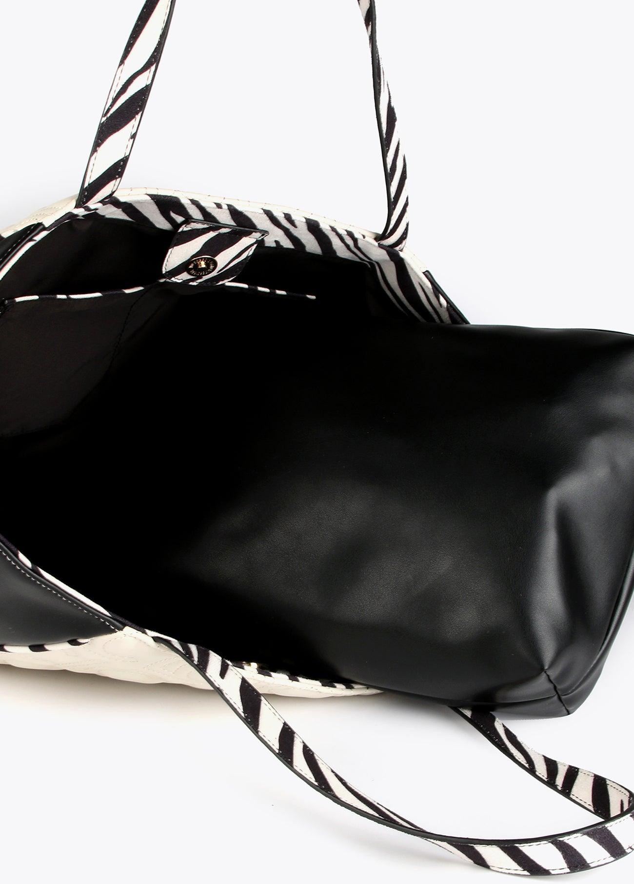 12428007-Two-tone tote bag with animal print handle-Black