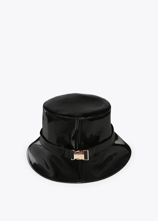 12443015-Patent leather bucket hat with lobster clasp-Black