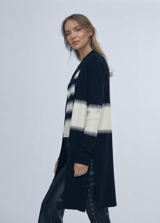 12461023-Contrast knit cardigan-Multi