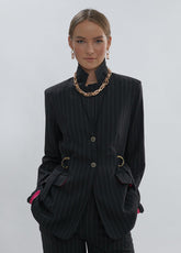 12463012-Pinstripe blazer-Black