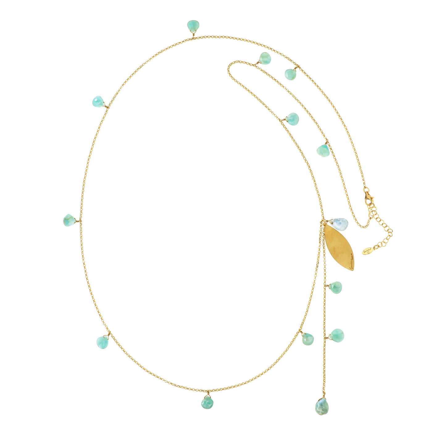 148COAMA-Silver Yellow Gold Plated Necklace with Semi Precious Stones: Amazzonite-Yellow Gold Plated