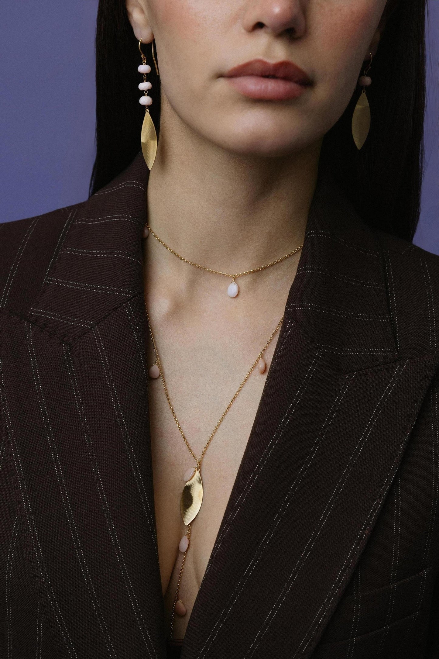 148COPO-Silver Yellow Gold Plated Necklace with Sem Precious Stones-Silver Yellow Gold Plated