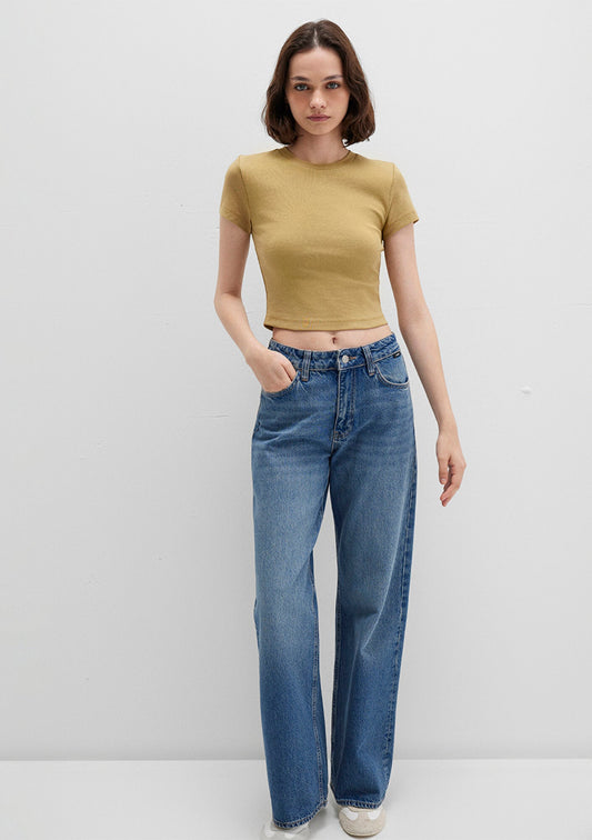 Yellow Basic Crop T-Shirt