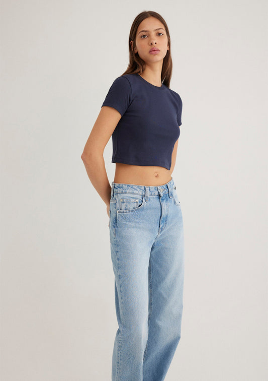 Crew Neck Navy Blue Basic T-Shirt