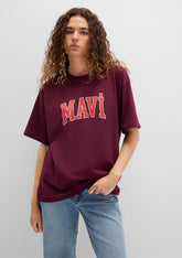 Mavi Logo Printed Burgundy T-shirt