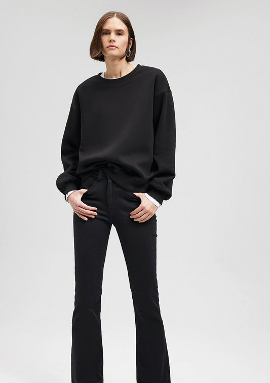 Crew Neck Black Basic Sweatshirt