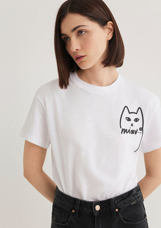 Cat Printed White Top
