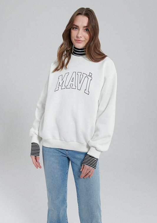 Mavi Logo Printed White Sweatshirt